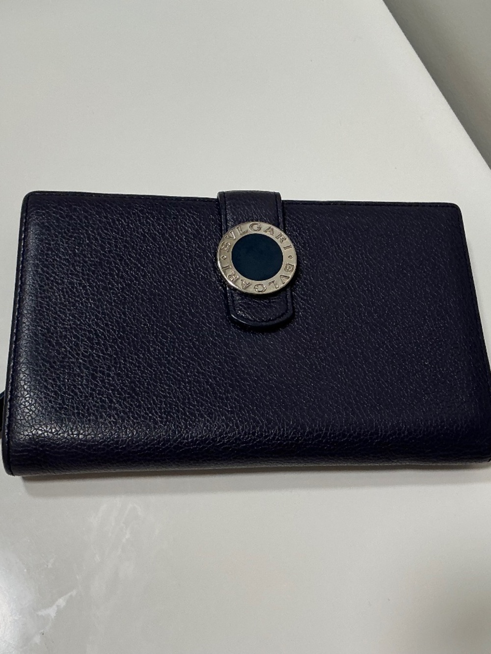 Bvlgari navy leather bifold wallet